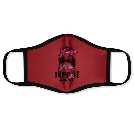 Support Squad Messy Bun Pink Warrior Breast Cancer Awareness Face Mask