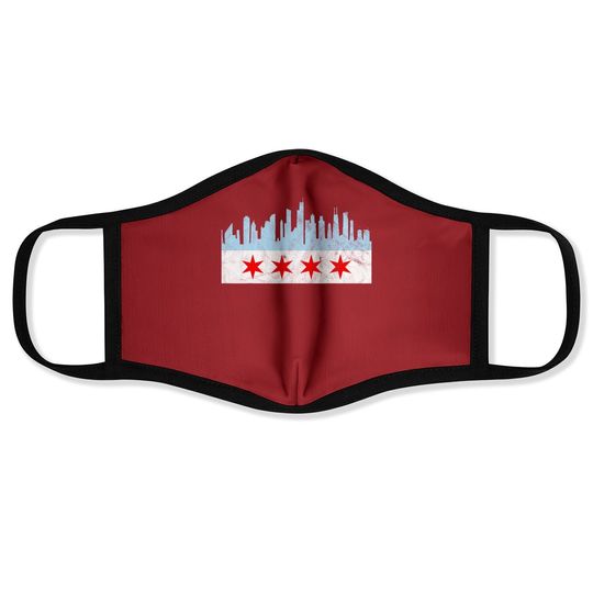 Chicago Flag Distressed Vintage Downtown Skyline Illinois Face Mask