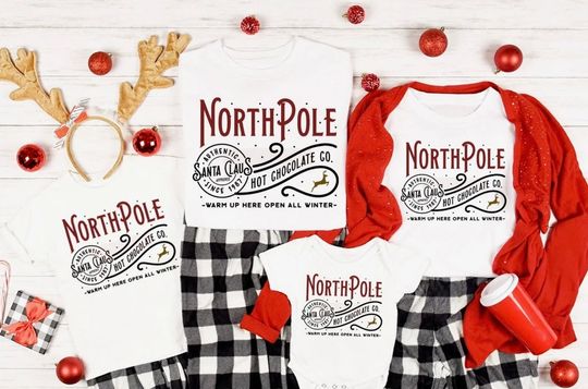 North Pole Santa Claus Hot Chocolate Christmas Family Matching T-Shirt