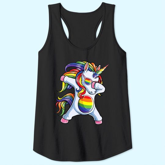 Dabbing Unicorn Gay Pride LGBT Tank Top Lesbian Rainbow Flag Tank Top