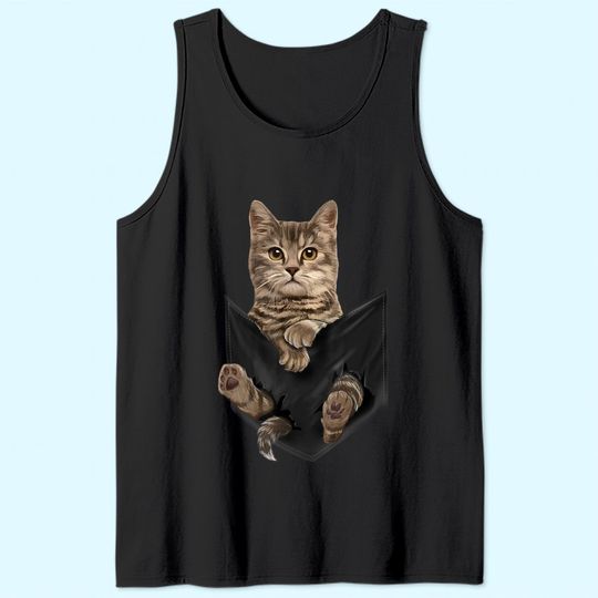 Brown Cat Sits in Pocket Tank Top Cats Tee Tank Top Gifts