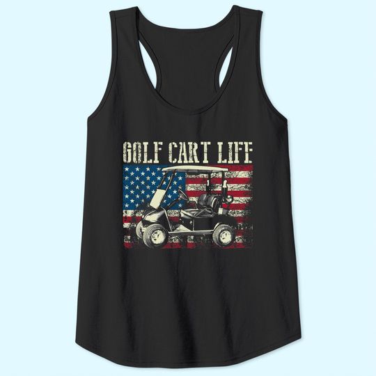 Cool Golf Cart Vintage US Flag Funny Golfing Gift Men Women Tank Top