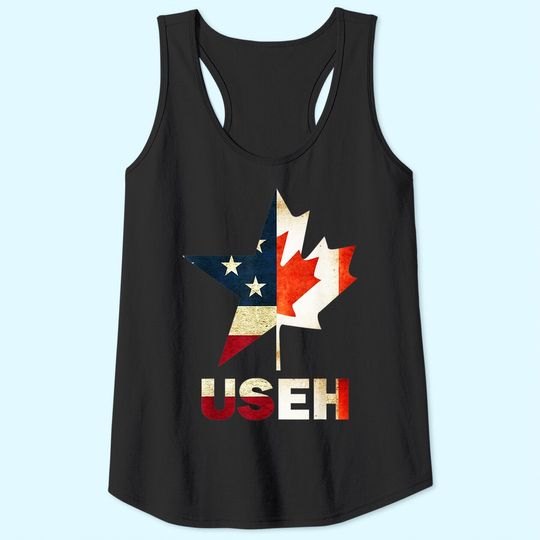 USEH Leaf Canadian American Flag Tank Top Canada USA Flag Gift Tank Top