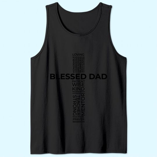Mens Christian Blessed Dad Cross Father's Day Tank Top