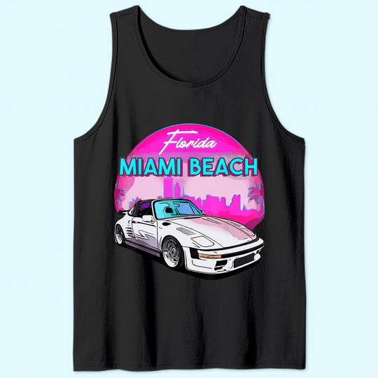 Miami Men's Tank Top Palm Trees and Vintage Car