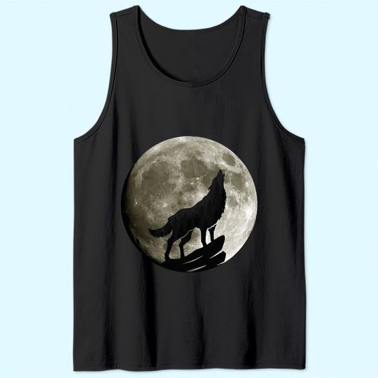 Howling Wolf Midnight Full Moon Wildlife Nature Animal Tank Top