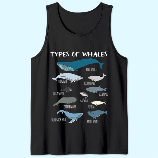 Types Of Whales Cute Ocean Mammals Guide Tank Top