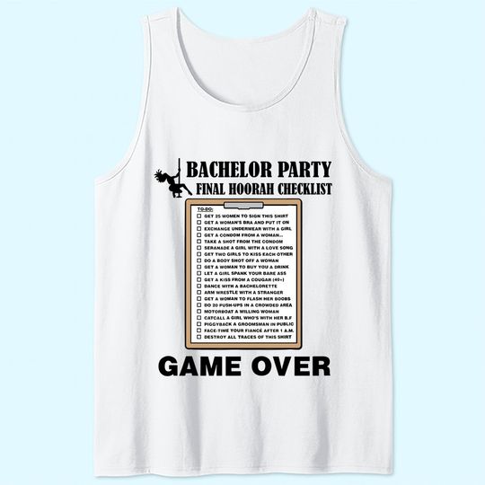Mens Bachelor Party Checklist Funny Challenge Tank Top
