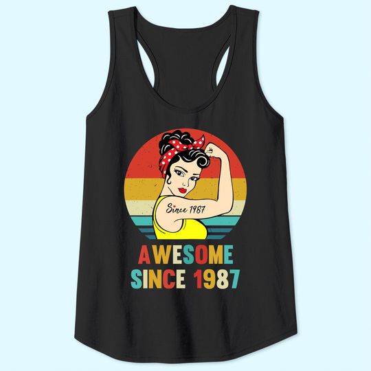 Vintage 34th Birthday 1987 Women Gift for 34 Year Old Woman Tank Top