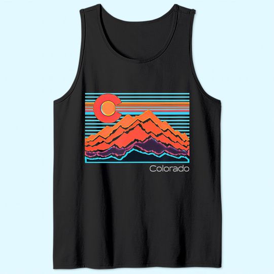 Vintage Colorado Mountain Landscape and Flag Graphic Tank Top