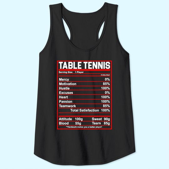 Funny Table Tennis Nutrition Facts Tank Top