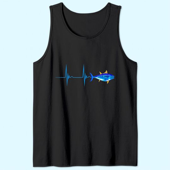 Bluefin Tuna Heartbeat EKG Pulseline Deep Sea Fishing Tank Top