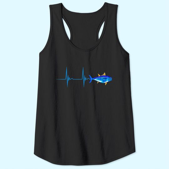 Bluefin Tuna Heartbeat EKG Pulseline Deep Sea Fishing Tank Top