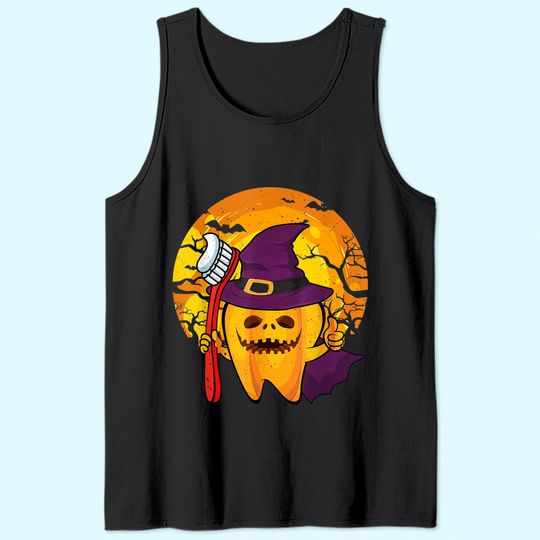 Funny Tooth Dental Hygiene Dentist Witch Halloween Costume Tank Top