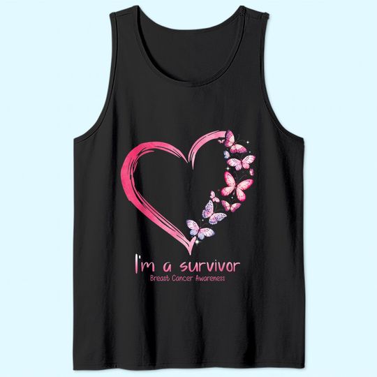 Pink Butterfly Heart I'm A Survivor Breast Cancer Awareness Tank Top
