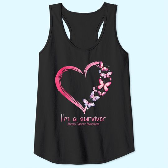 Pink Butterfly Heart I'm A Survivor Breast Cancer Awareness Tank Top