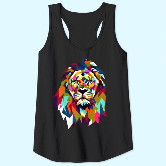Cool Leo Star Sign Geometric African Animal Cat Lion Face Tank Top