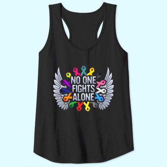 No One Fights Alone Multicolor Ribbon For Cancer Awareness Tank Top