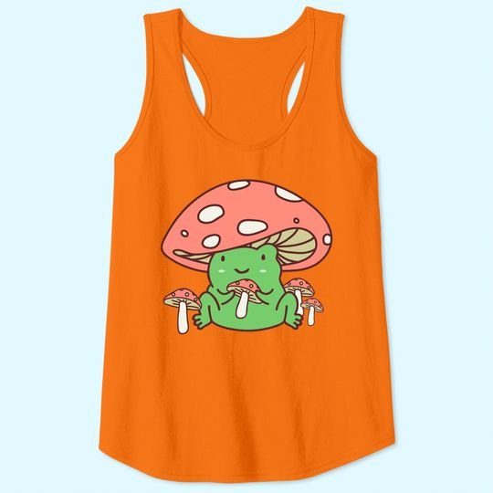 Frog with Mushroom Hat Cute Cottagecore Aesthetic Tank Top