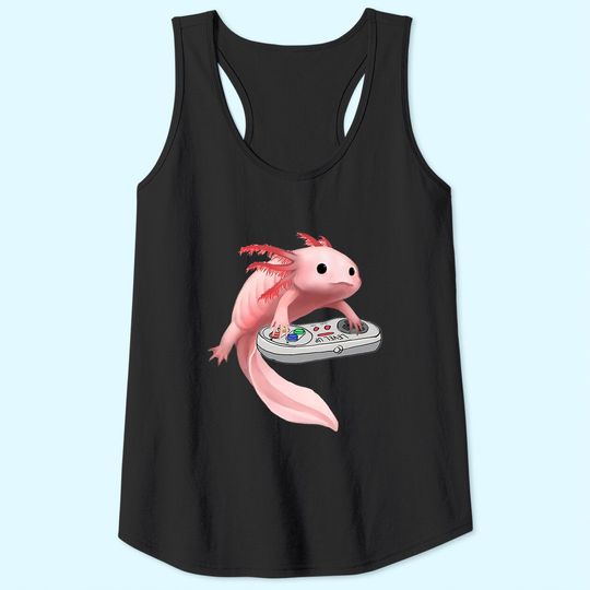 Fish Playing Video Game White-Axolotl Lizard Gamers Tank Top