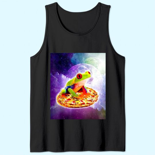 Red Eye Tree Frog Riding Pizza In Space Tank Top