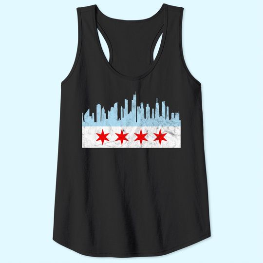 Chicago Flag Distressed Vintage Downtown Skyline Illinois Tank Top