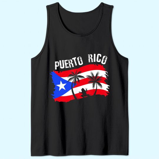 Distressed Style Puerto Rico Frog Tank Top