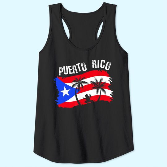 Distressed Style Puerto Rico Frog Tank Top