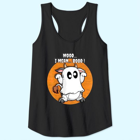 Ghost Cow Moo I Mean Boo Pumpkin Halloween Tank Top