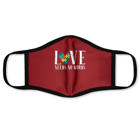 Love Needs No Words Support Autism Awareness Puzzle Face Mask