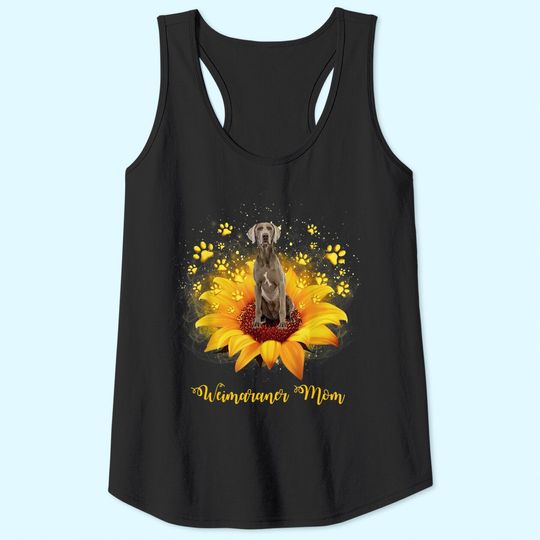 Weimaraner Mom Sunflower With Dog Paw Tank Top