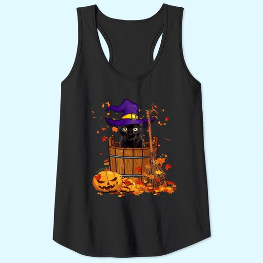 Black Cat Witch Halloween Tank Top