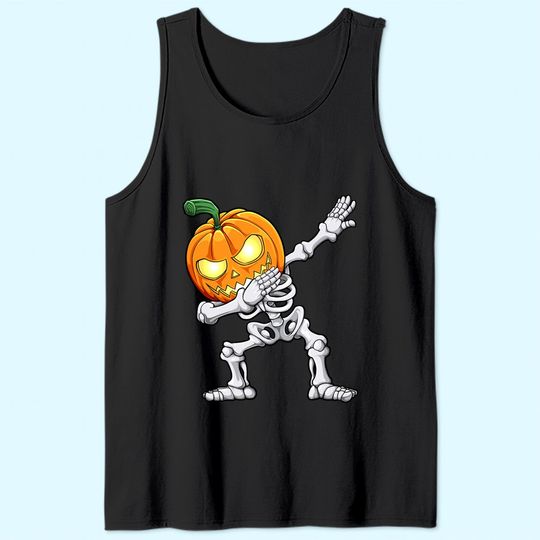 Halloween Boys Dabbing Skeleton Scary Pumpkin Jack O Lantern Tank Top