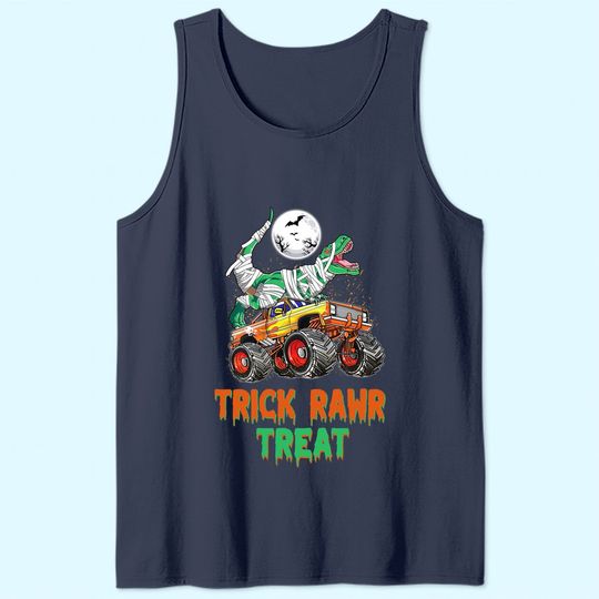 Trick Rawr Treat Kids Halloween Boys Kids Dinosaur T rex Riding Monster Truck Tank Top