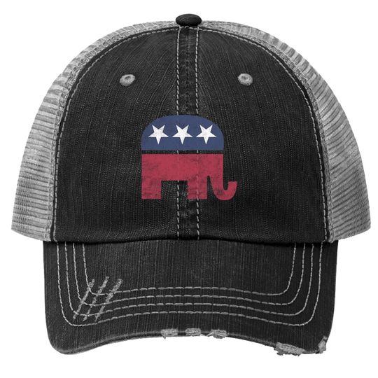 Tee Luv Republican Elephant Trucker Hat - Soft Touch Grey Gop Elephant Trucker Hat