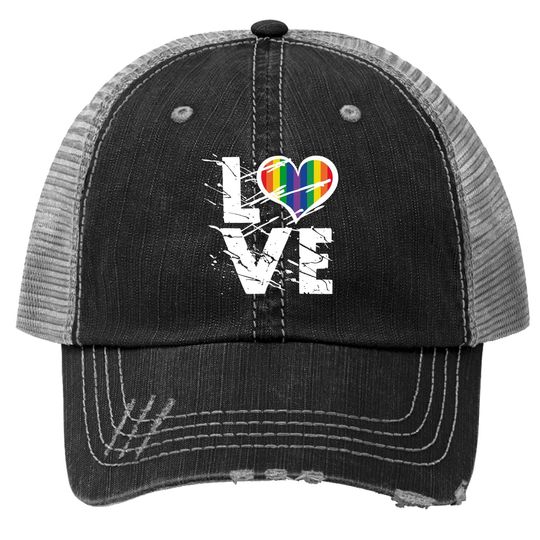 Love Trucker Hat Tops Love Rainbow Heart Trucker Hat Tops Lgbtq Pride