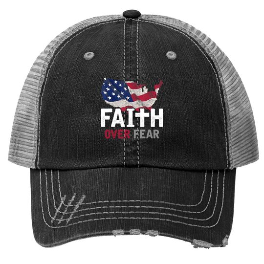 Faith Over Fear Patriotic Christian Usa Flag Lord Jesus Trucker Hat