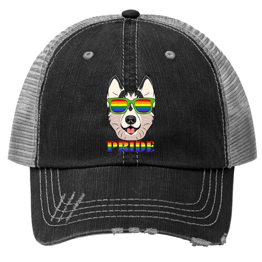 Husky Lgbt Flag Glass Trucker Hat Flag Lgbt Rights Gay Pride Month Transgender Pullover (trucker Hat; Black)