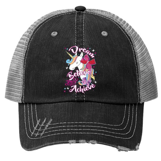 Dream Believe Achieve Unicorn Graphic Trucker Hat
