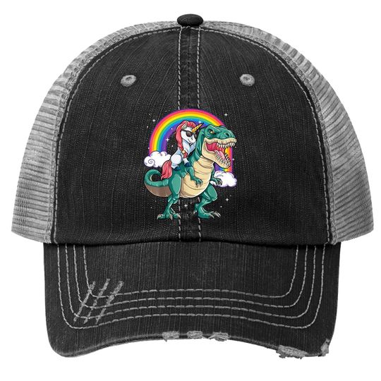 Unicorn Riding T Rex Dinosaur Boys Girls Gift Trucker Hat
