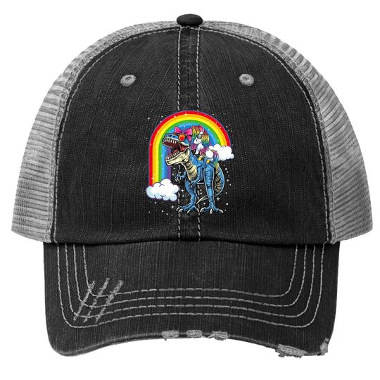 Unicorn Riding T Rex, Dinosaur Boys Girls Gift Trucker Hat