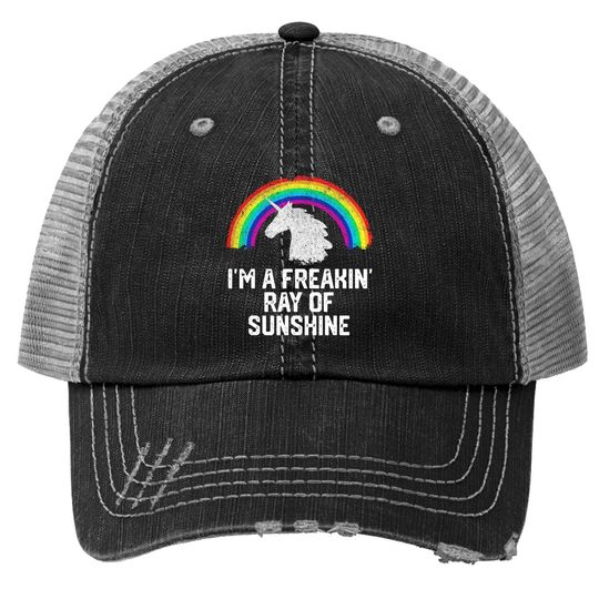 I'm A Freakin Ray Of Sunshine Rainbow Unicorn Girls Trucker Hat