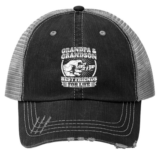 Grandpa And Grandson Gift Family Trucker Hat Grandad Fist Bump Trucker Hat