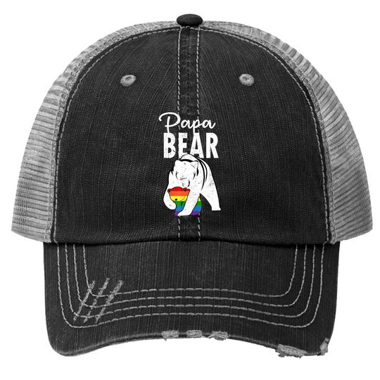 Papa Bear Gay Pride Rainbow Flag Lgbt Dad Camping Father Day Trucker Hat