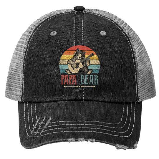 Papa Bear Funny Guitar Trucker Hat For Men
