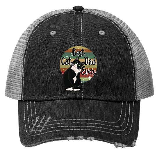 Best Cat Dad Ever Tuxedo Father's Day Gift Funny Retro Trucker Hat Trucker Hat