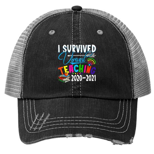 Fashion Trucker Hat - Funny I Survived Virtual Teaching End Of Year Teacher Remote Gift Trucker Hat Short Sleeve