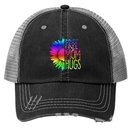 Free Mom Hugs Trucker Hat - Lgbt Rainbow Sunflower Trucker Hat Trucker Hat