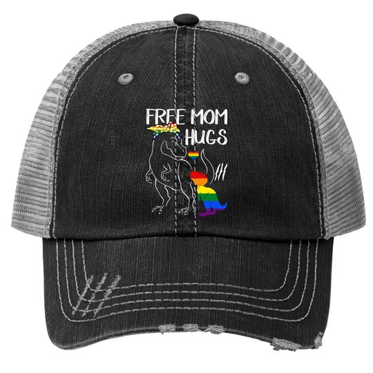 Free Mom Hugs Lgbt Pride Mama Dinosaur Rex Trucker Hat Gift
