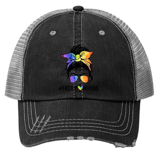 Ph Free Mom Hugs Messy Bun Lgbt Pride Rainbow Trucker Hat